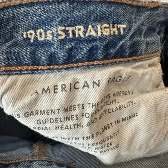 American Eagle Blue 90’s Straight Leg Jeans with Distressed Details Size 25 NWT - Picture 13 of 15